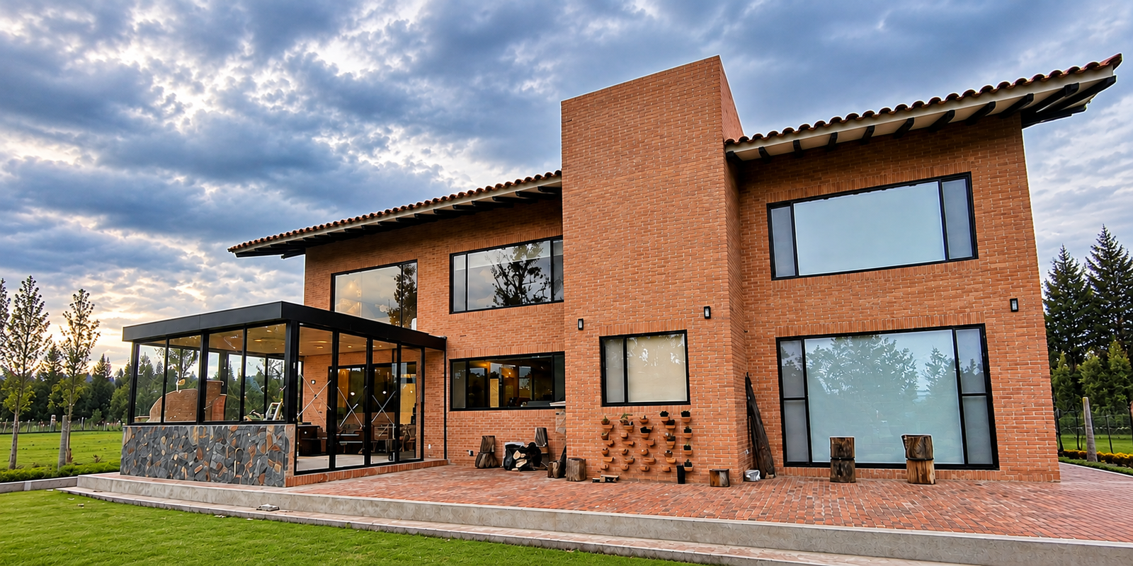 Fachada residencial moderna en vidrio y aluminio